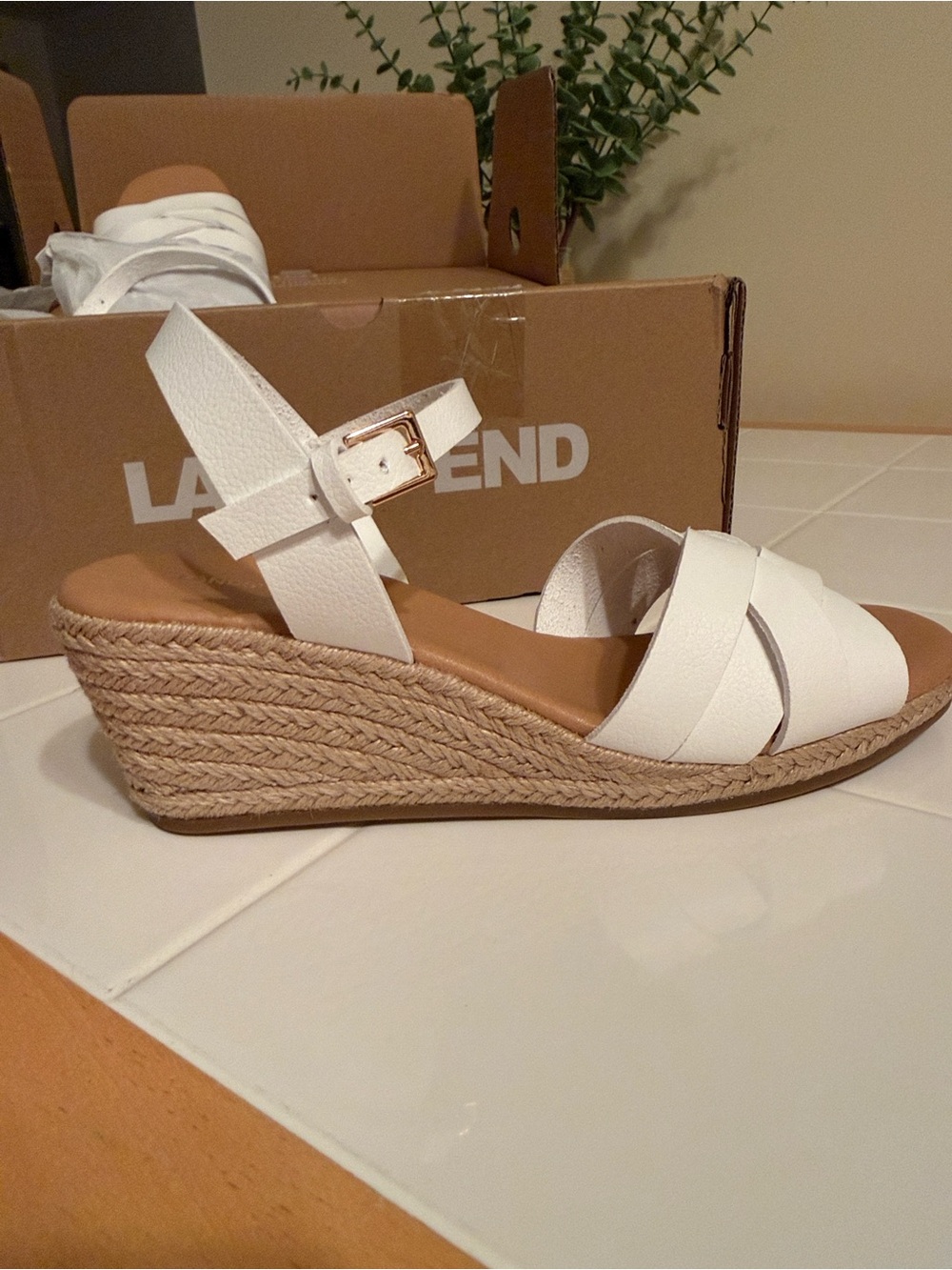 Lands’ End Women’s Espadrille Wedge Sandals- White